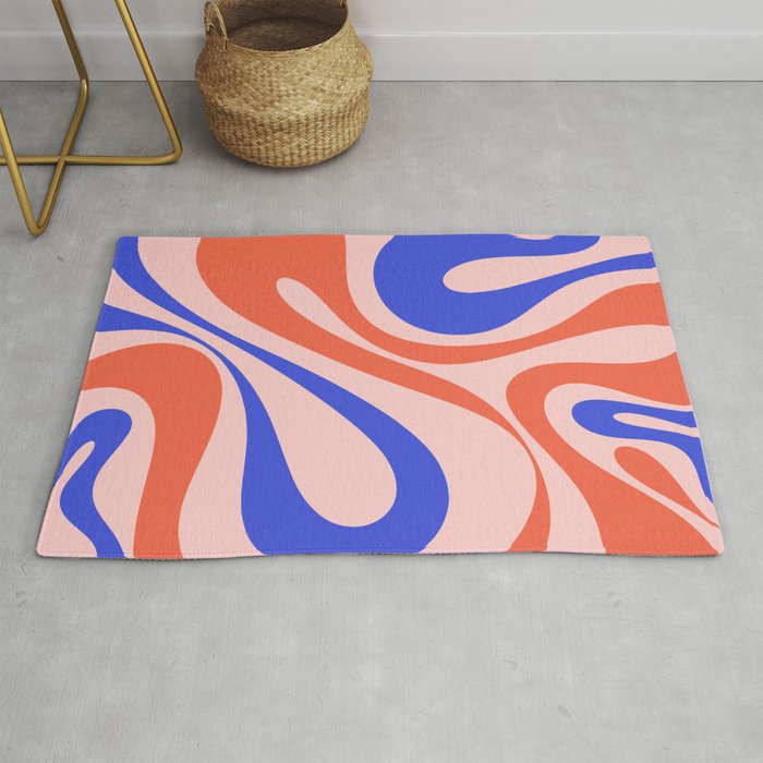 Mod Swirl Retro Abstract Pattern Pink Orange Bright Blue Rug Gallery Image 1