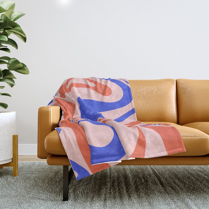 Mod Swirl Retro Abstract Pattern Pink Orange Bright Blue Throw Blanket Gallery Image 1