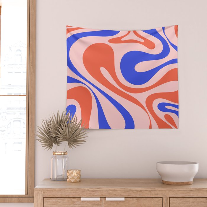 Mod Swirl Retro Abstract Pattern Pink Orange Bright Blue Wall Tapestry Gallery Image 2