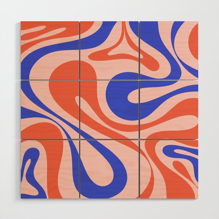 Mod Swirl Retro Abstract Pattern Pink Orange Bright Blue Wood Wall Art Gallery Image 1