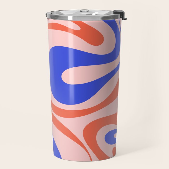 Mod Swirl Retro Abstract Pattern Pink Orange Bright Blue Travel Mug Gallery Image 2
