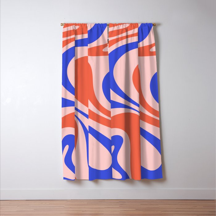 Mod Swirl Retro Abstract Pattern Pink Orange Bright Blue Window Curtain Gallery Image 3