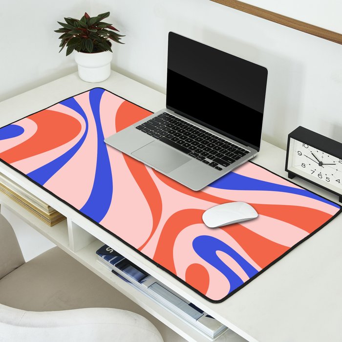 Mod Swirl Retro Abstract Pattern Pink Orange Bright Blue Desk Mat Gallery Image 2