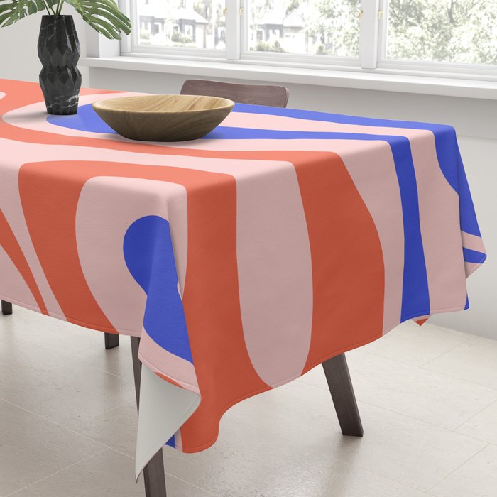 Mod Swirl Retro Abstract Pattern Pink Orange Bright Blue Tablecloth Gallery Image 3
