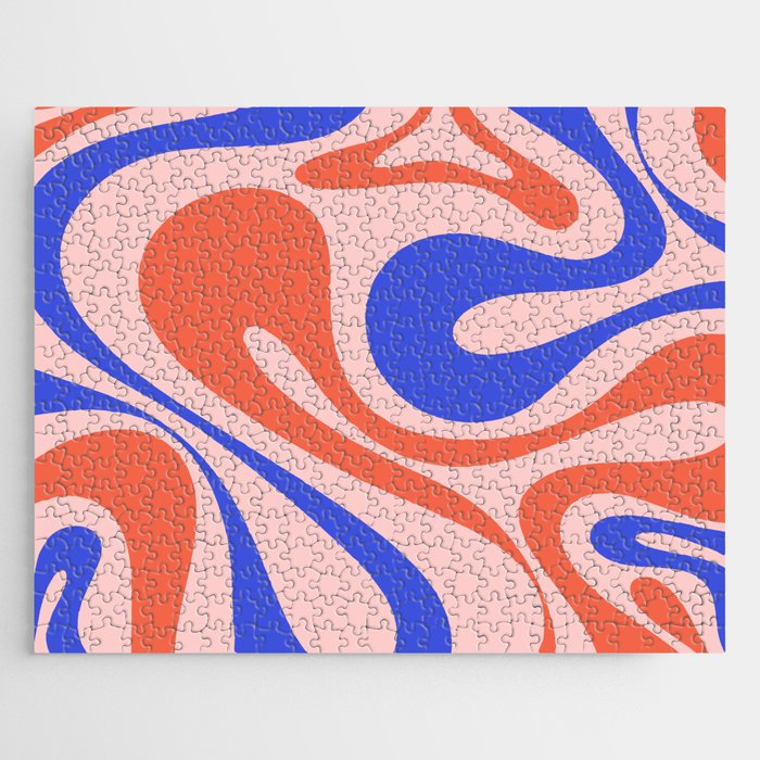 Mod Swirl Retro Abstract Pattern Pink Orange Bright Blue Jigsaw Puzzle Gallery Image 1
