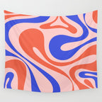 Mod Swirl Retro Abstract Pattern Pink Orange Bright Blue Wall Tapestry Gallery Image 4