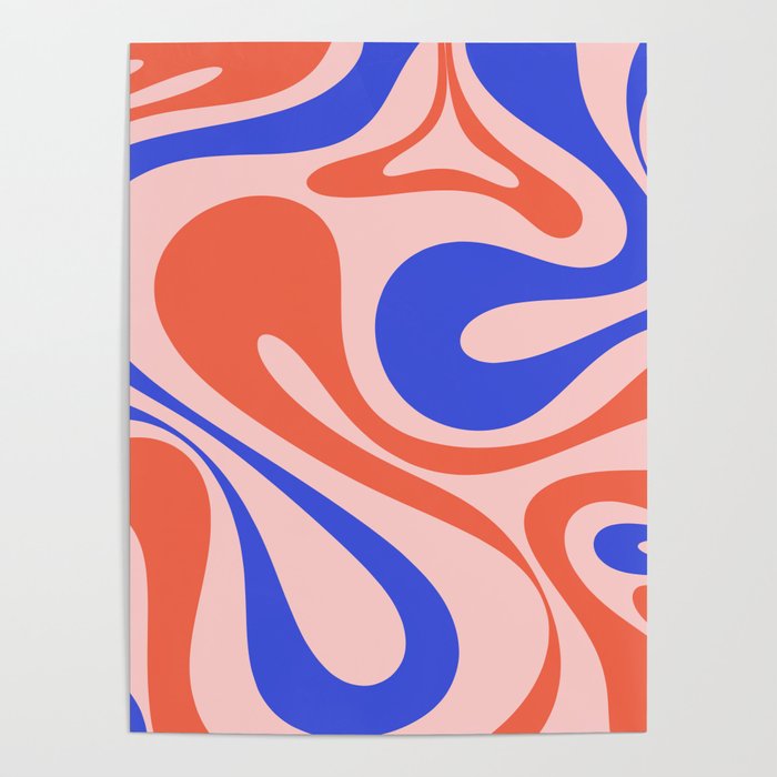 Mod Swirl Retro Abstract Pattern Pink Orange Bright Blue Poster Gallery Image 1