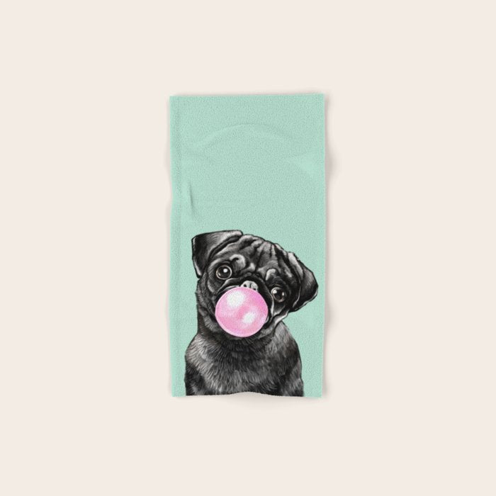 Bubble Gum Black Pug in Green Towels Gallery Image 1