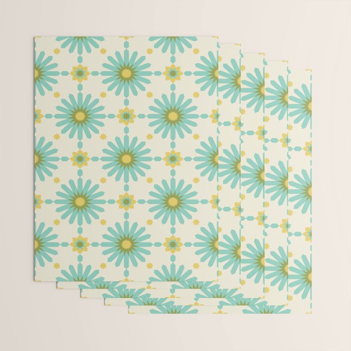 Geometric Starbursts - Blue + Yellow Wrapping Paper Gallery Image 3