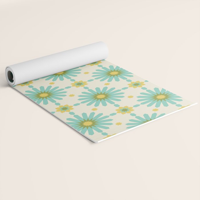 Geometric Starbursts - Blue + Yellow Yoga Mat Gallery Image 2