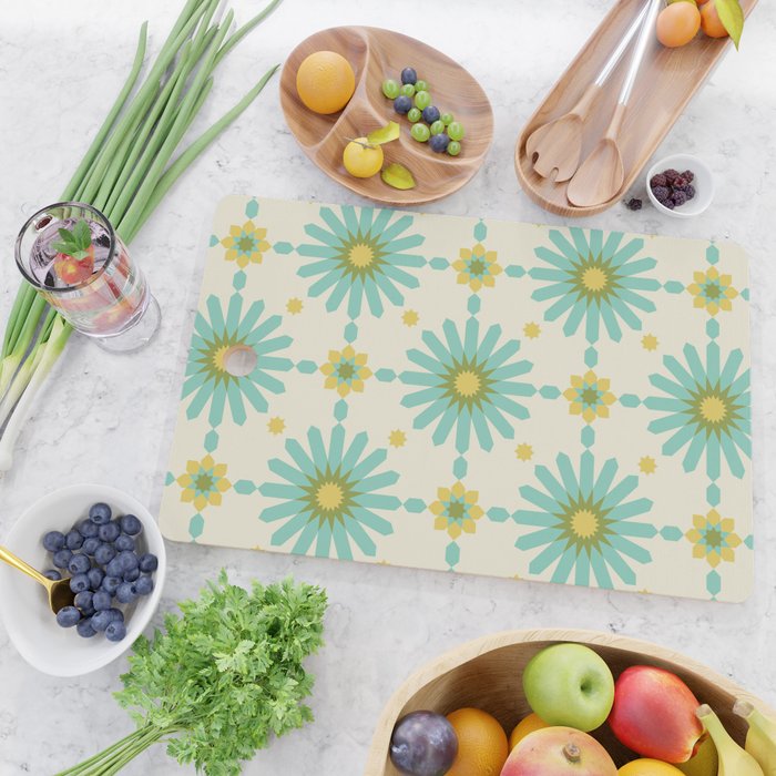 Geometric Starbursts - Blue + Yellow Cutting Board Gallery Image 2