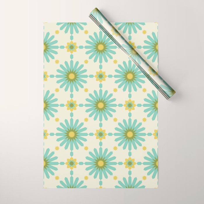Geometric Starbursts - Blue + Yellow Wrapping Paper Gallery Image 1