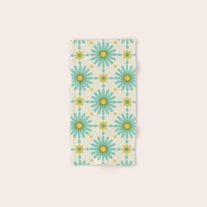 Geometric Starbursts - Blue + Yellow Bath Towel Gallery Image 1