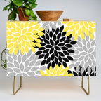 Yellow Black Gray Flower Burst Floral Pattern Credenza Gallery Image 1