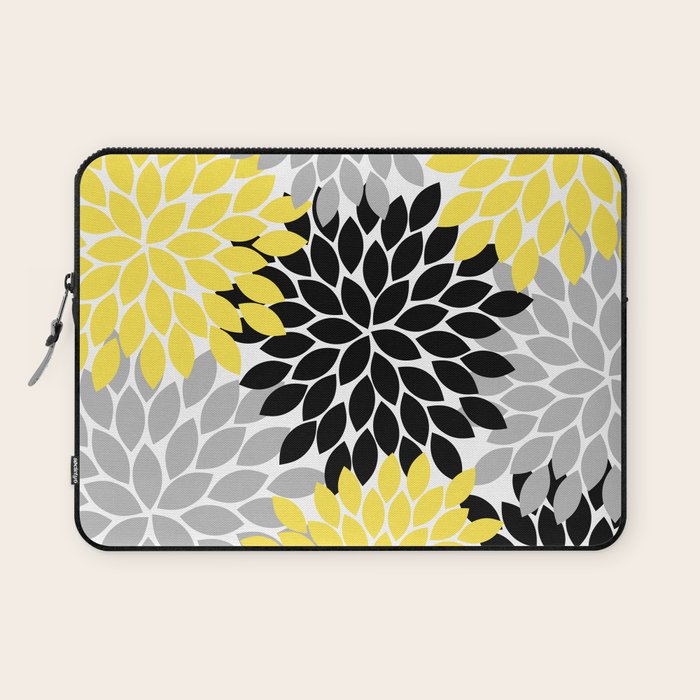 Yellow Black Gray Flower Burst Floral Pattern Laptop Sleeve Gallery Image 1