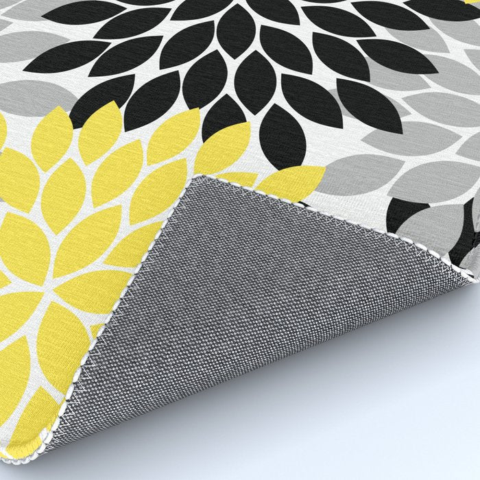 Yellow Black Gray Flower Burst Floral Pattern Rug Gallery Image 4