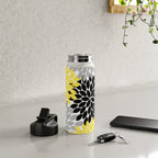 Yellow Black Gray Flower Burst Floral Pattern Water Bottle Gallery Image 4