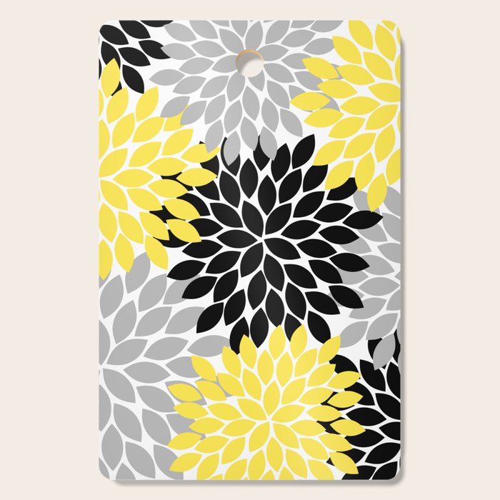 Yellow Black Gray Flower Burst Floral Pattern Cutting Board Gallery Image 1