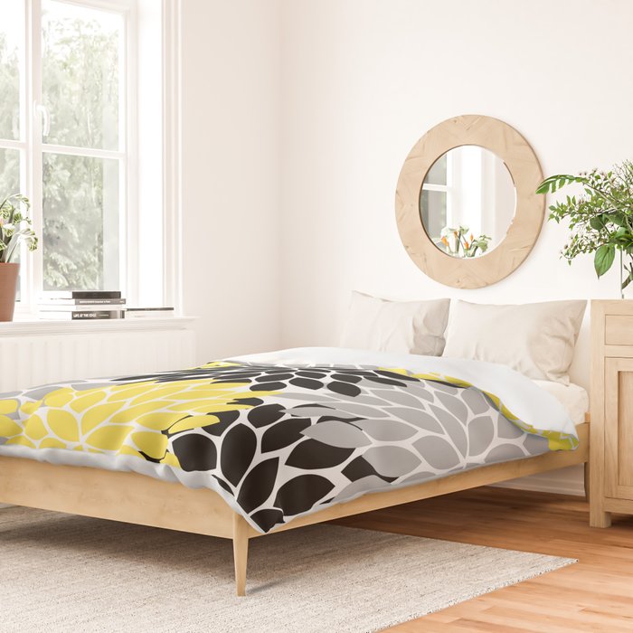 Yellow Black Gray Flower Burst Floral Pattern Duvet Cover Gallery Image 2