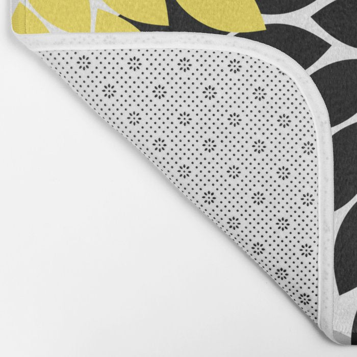 Yellow Black Gray Flower Burst Floral Pattern Bath Mat Gallery Image 2