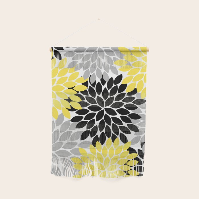 Yellow Black Gray Flower Burst Floral Pattern Wall Hanging Gallery Image 1
