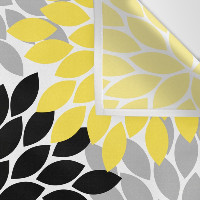 Yellow Black Gray Flower Burst Floral Pattern Wall Tapestry Gallery Image 3