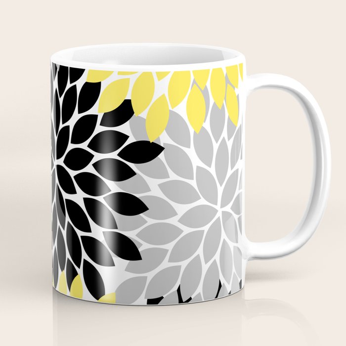 Yellow Black Gray Flower Burst Floral Pattern Coffee Mug Gallery Image 1