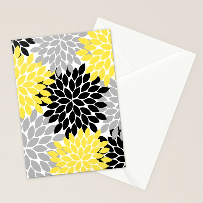 Yellow Black Gray Flower Burst Floral Pattern Stationery Card Gallery Image 2
