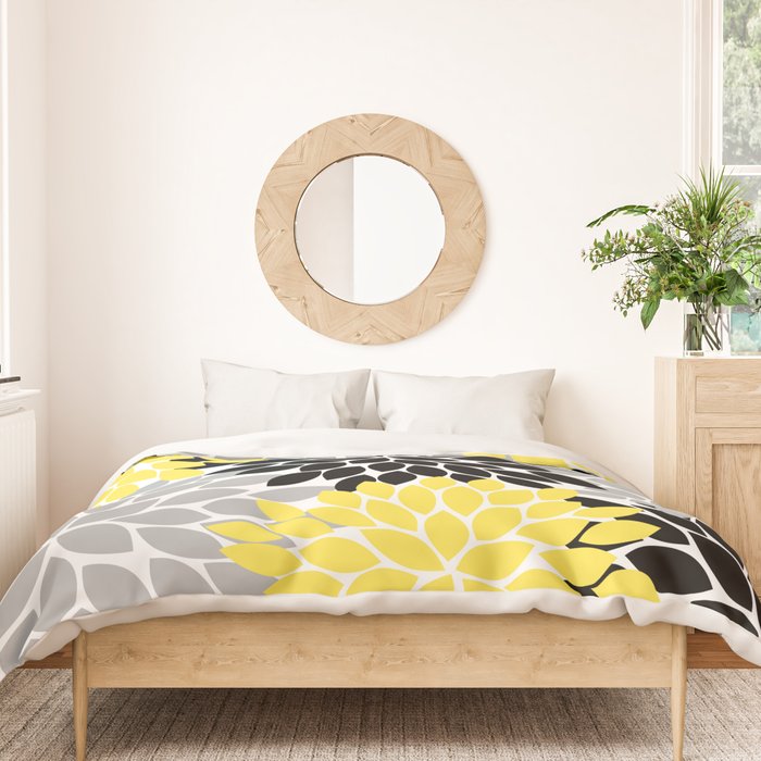 Yellow Black Gray Flower Burst Floral Pattern Duvet Cover Gallery Image 3