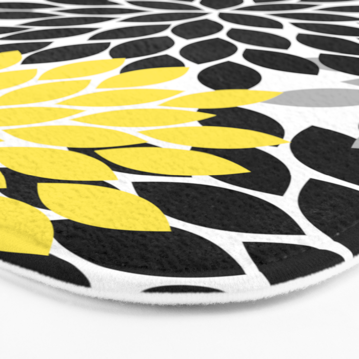 Yellow Black Gray Flower Burst Floral Pattern Bath Mat Gallery Image 3