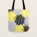 Yellow Black Gray Flower Burst Floral Pattern Tote Bag Gallery Image 1