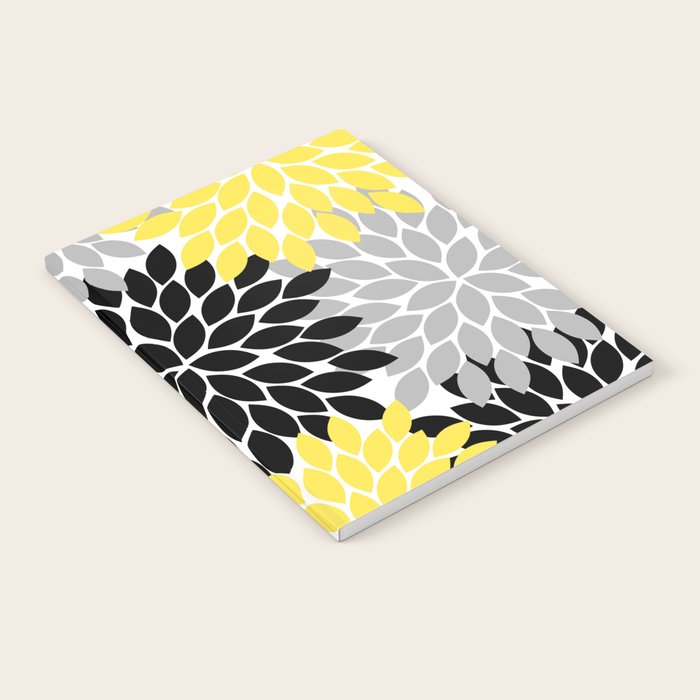 Yellow Black Gray Flower Burst Floral Pattern Notebook Gallery Image 2