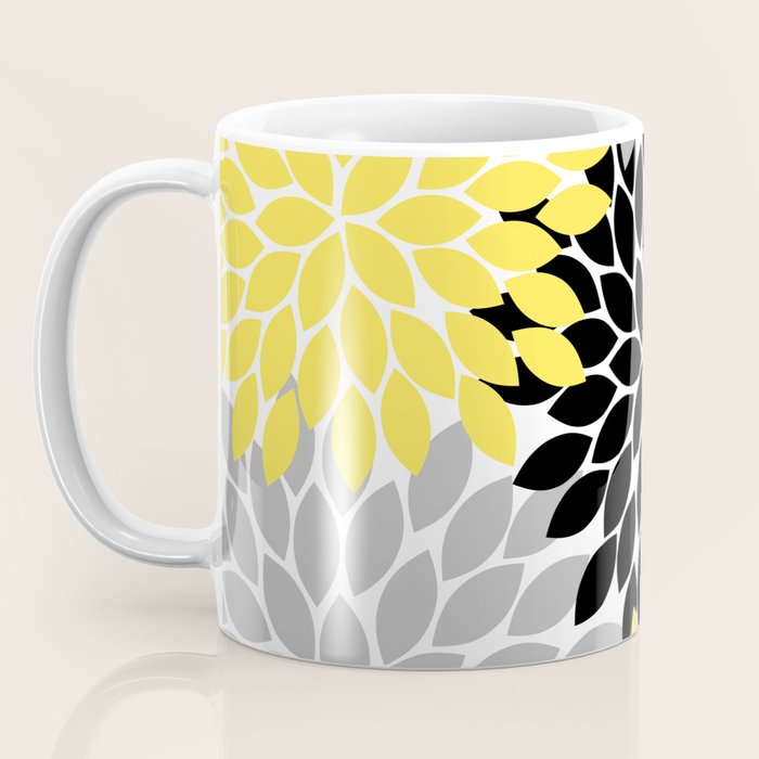 Yellow Black Gray Flower Burst Floral Pattern Coffee Mug Gallery Image 3