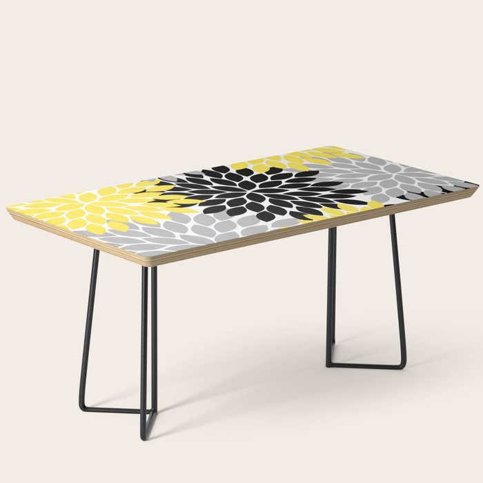 Yellow Black Gray Flower Burst Floral Pattern Coffee Table Gallery Image 1