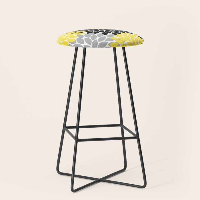 Yellow Black Gray Flower Burst Floral Pattern Stool Gallery Image 1
