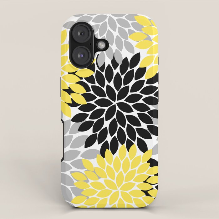 Yellow Black Gray Flower Burst Floral Pattern iPhone Case Gallery Image 1