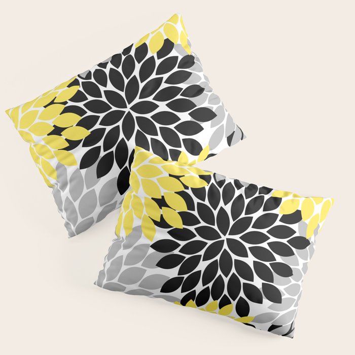Yellow Black Gray Flower Burst Floral Pattern Pillow Sham Gallery Image 3