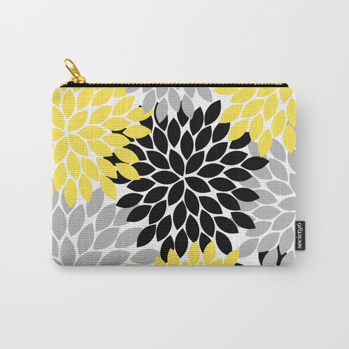 Yellow Black Gray Flower Burst Floral Pattern Carry All Pouch Gallery Image 1
