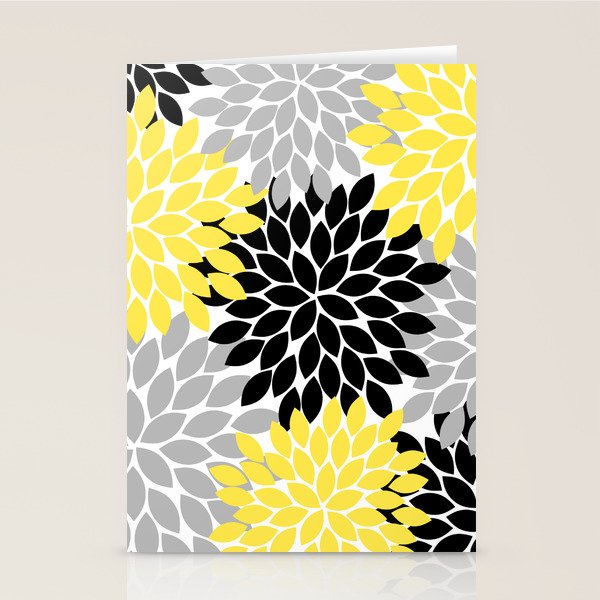 Yellow Black Gray Flower Burst Floral Pattern Stationery Card Gallery Image 2