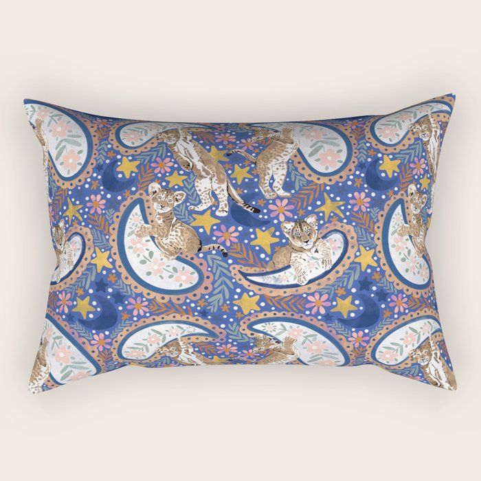 Leopard Cubs Starry Night Rectangular Pillow Gallery Image 2