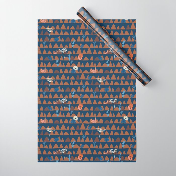 Farmland abstract pattern dark blue Wrapping Paper Gallery Image 1