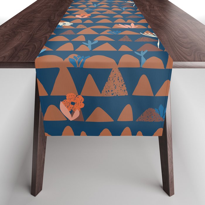 Farmland abstract pattern dark blue Table Runner Gallery Image 1
