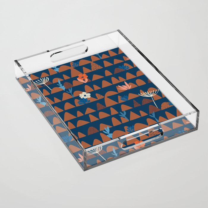 Farmland abstract pattern dark blue Acrylic Tray Gallery Image 1