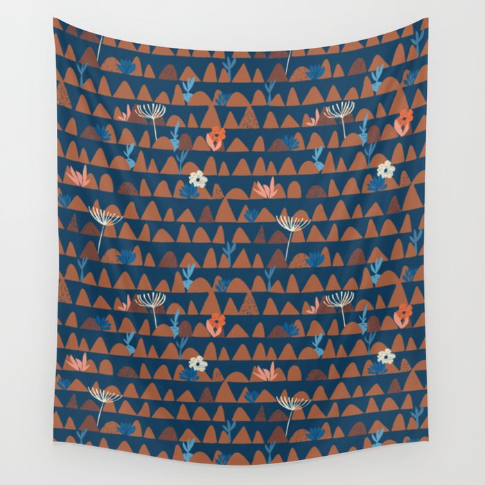 Farmland abstract pattern dark blue Wall Tapestry Gallery Image 4