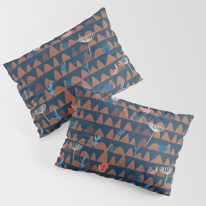 Farmland abstract pattern dark blue Pillow Sham Gallery Image 3