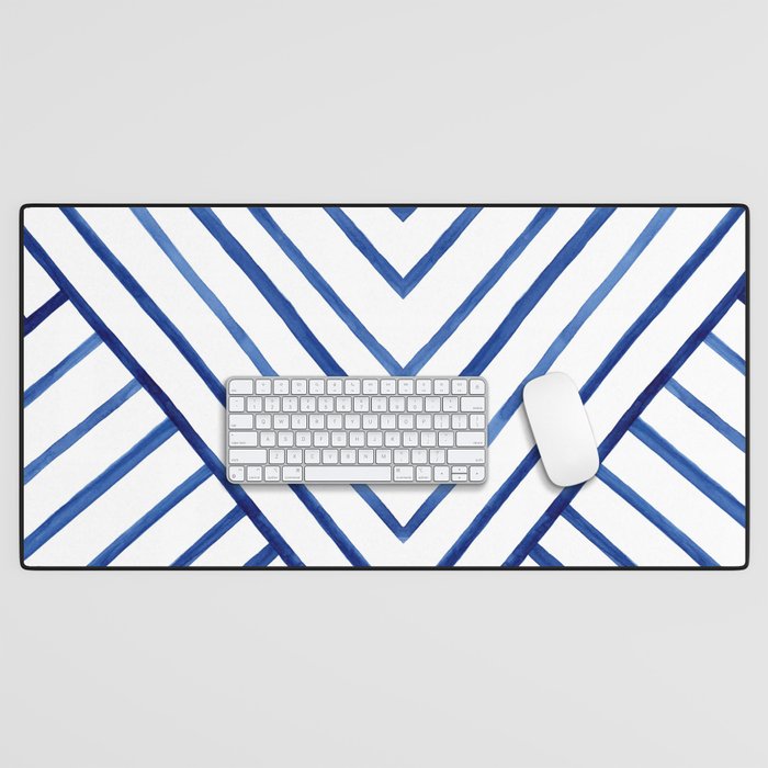 Watercolor lines pattern | Navy blue Desk Mat Gallery Image 1