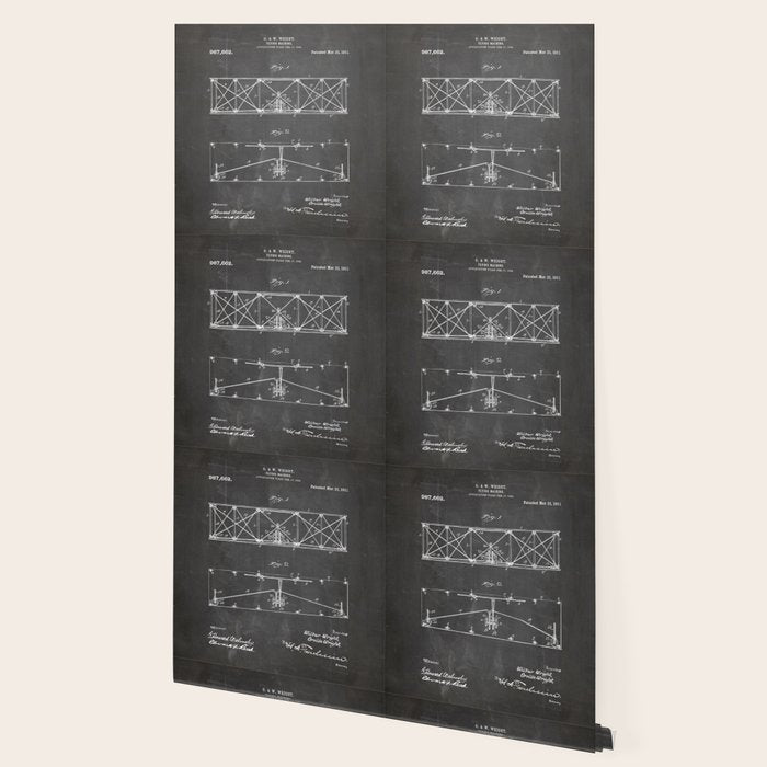 Wright Brother'S Plane Patent - Aviation Art - Black Chalkboard Wallpaper Gallery Image 2