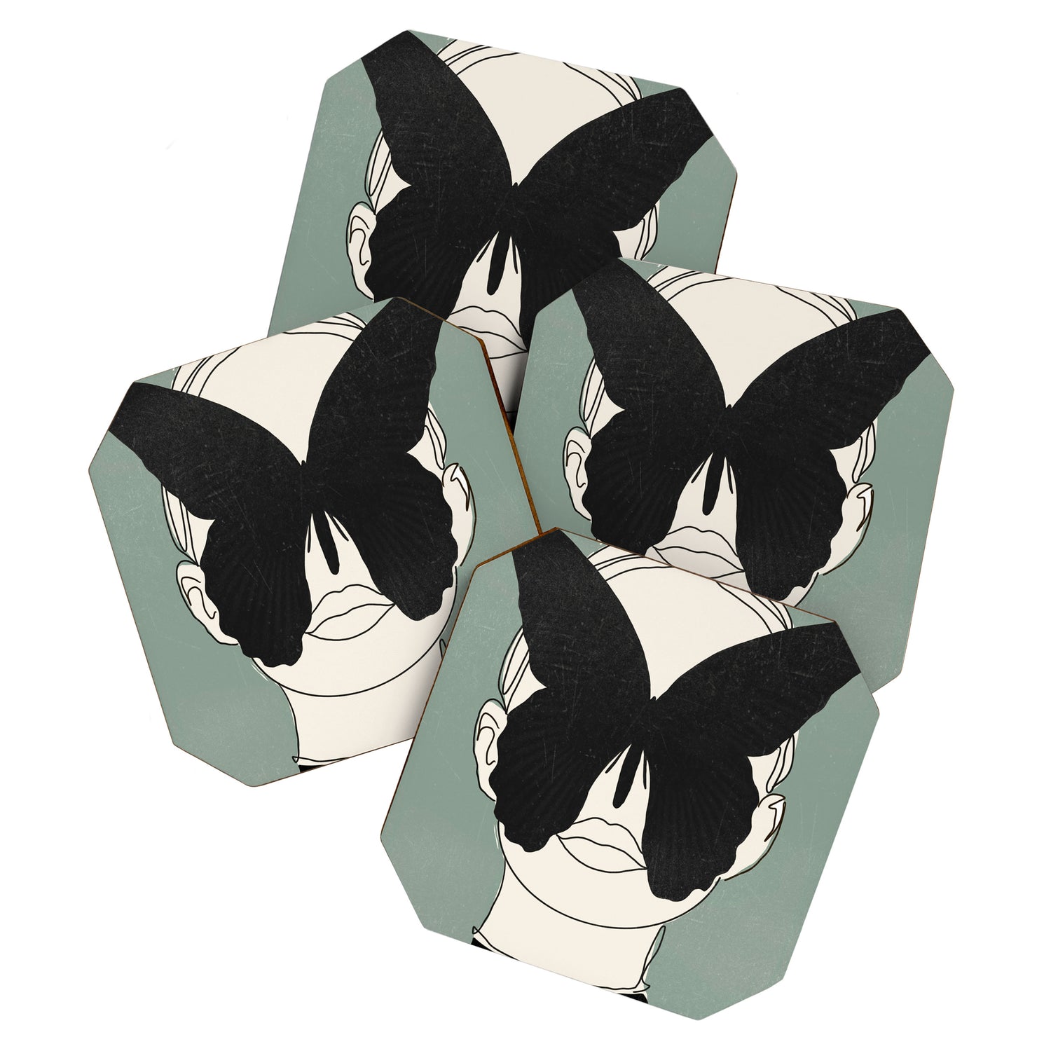BLACK BUTTERFLY Line Drawing Coaster Gallery Image 1