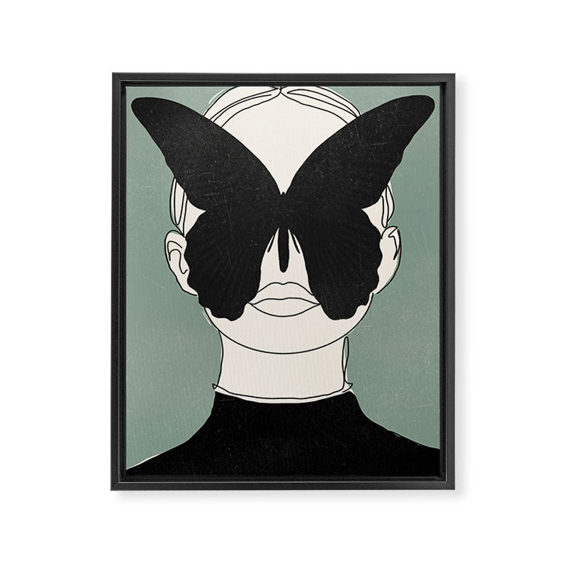BLACK BUTTERFLY Line Drawing Framed Canvas Print Gallery Image 6
