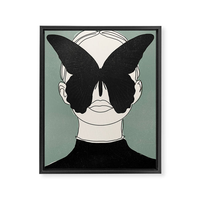 BLACK BUTTERFLY Line Drawing Framed Canvas Print Gallery Image 1